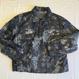 Chicos Floral Denim Jacket size 2 (large)